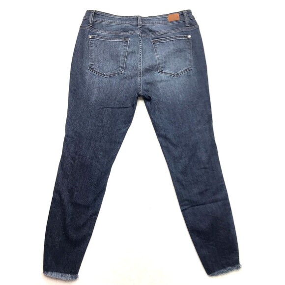 JUDY BLUE Skinny Jeans Women 34x28 Slim Fit Dark Wash Blue Distressed Fray Cuff - Picture 2 of 16